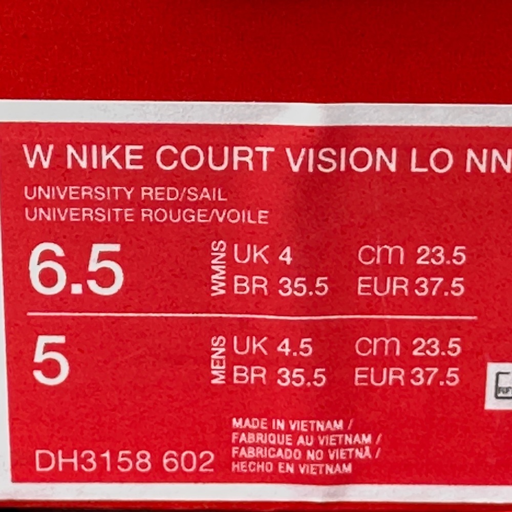 Nike Court Vision Low NN Womens 6.5 Youth 5Y Red Sustainable Casual Sneaker NEW - Picture 10 of 11